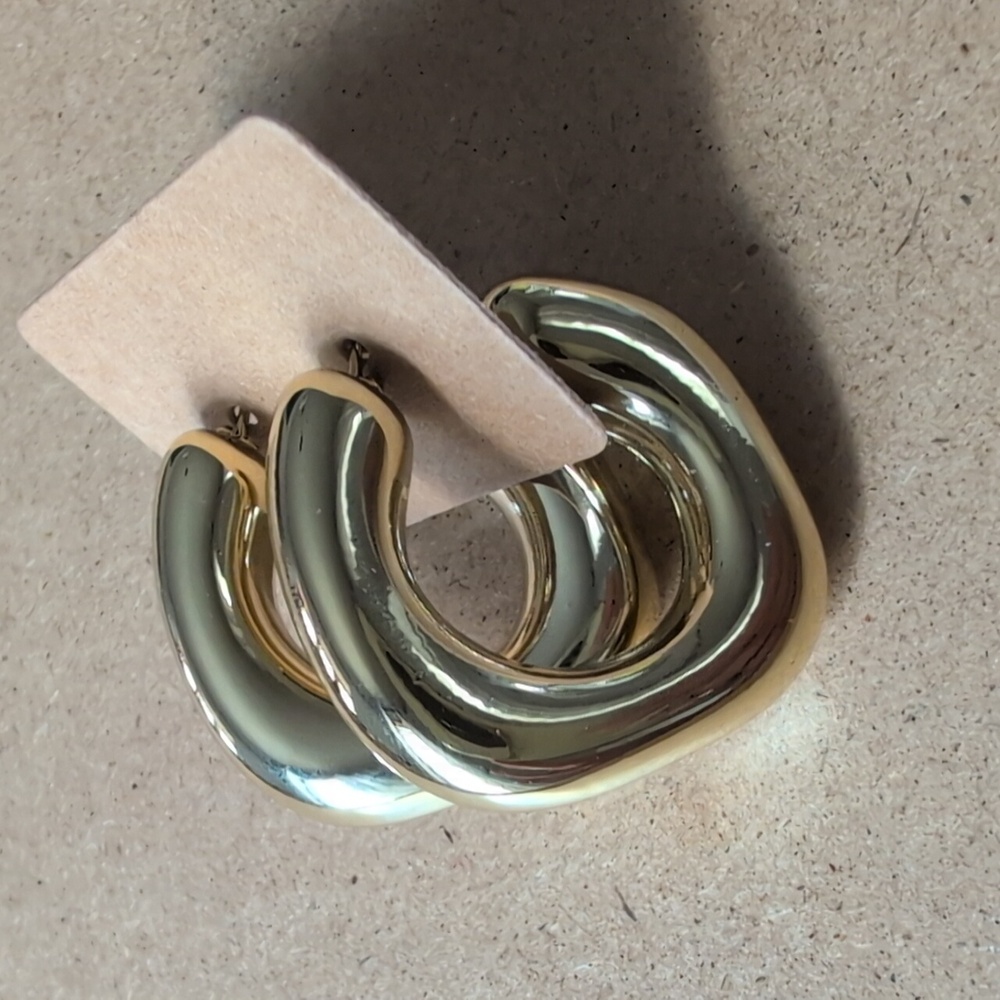 Chunky Gold Hoop Earrings - Picture 2 of 6